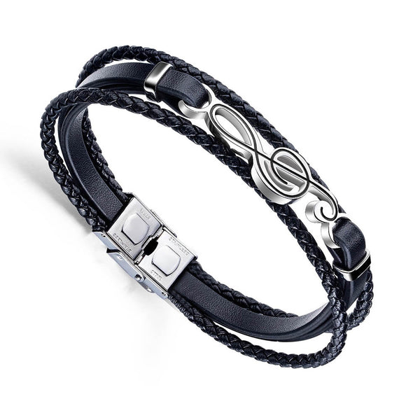 3 Strand Leather Bracelet with Music Note