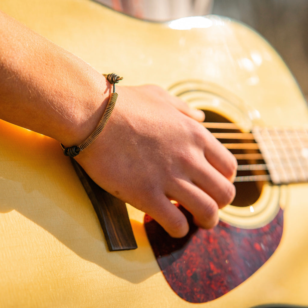 Guitar String and Leather Bracelet